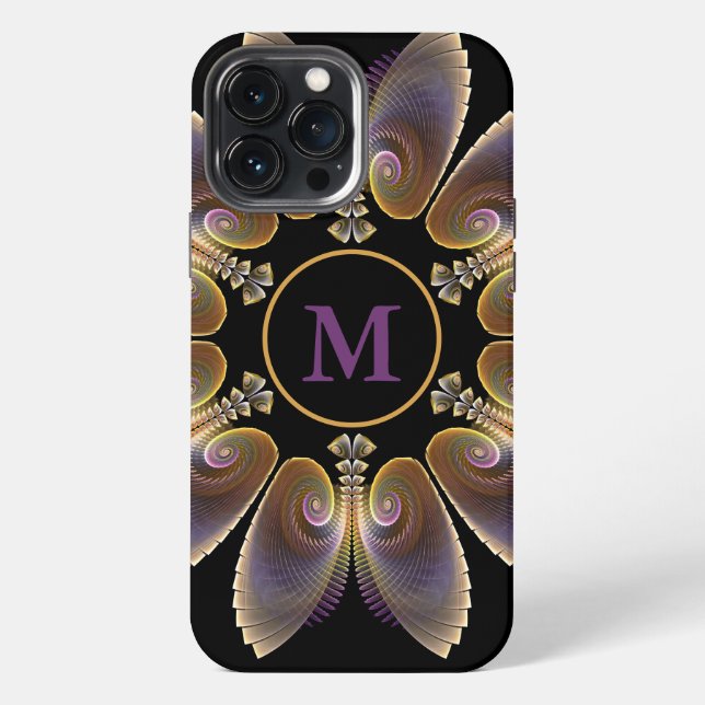 Coque iPhone Ailes d'ange abstraites Mandala Fractale Monogramm (Verso)