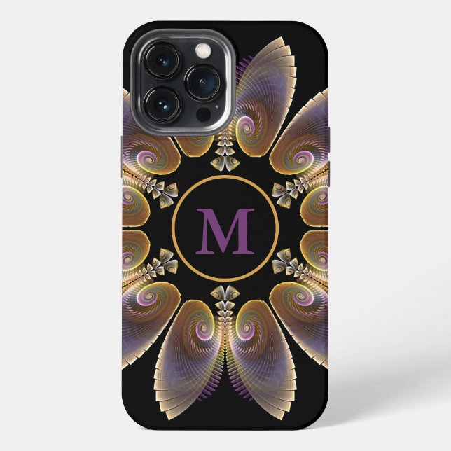 Coque iPhone Ailes d'ange abstraites Mandala Fractale Monogramm (Verso)