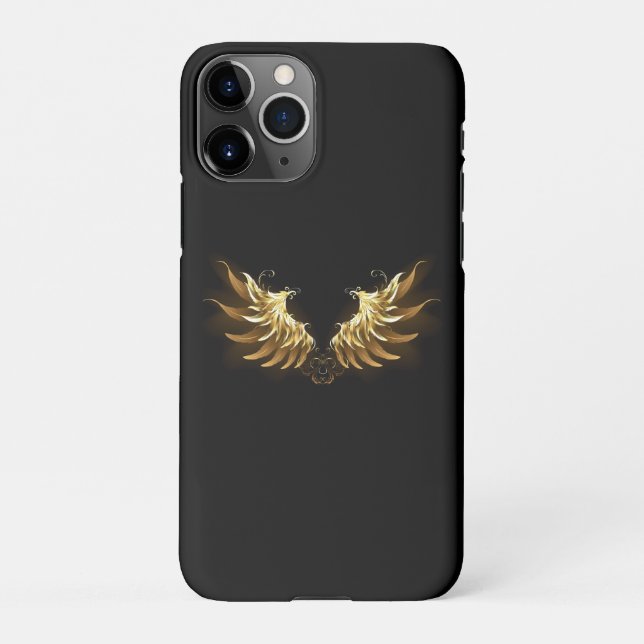 Coque iPhone Ailes d'Ange d'or sur arrière - plan noir (Dos)