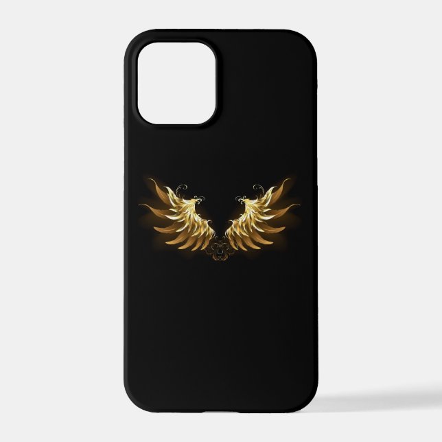 Coque iPhone Ailes d'Ange d'or sur arrière - plan noir (Verso)
