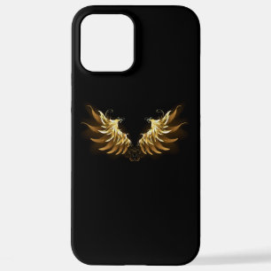 Coque iPhone 12 Pro Max Ailes d'Ange d'or sur arrière - plan noir