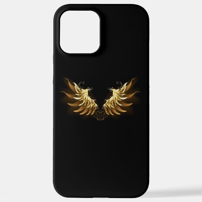 Coque iPhone Ailes d'Ange d'or sur arrière - plan noir (Verso)