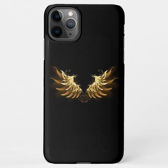 Coque iPhone Ailes d'Ange d'or sur arrière - plan noir (Dos)