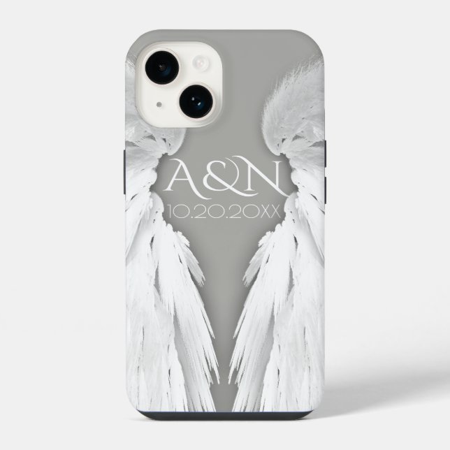 Coque iPhone AILES D'ANGE Monogramme Élégant Gris (Verso)