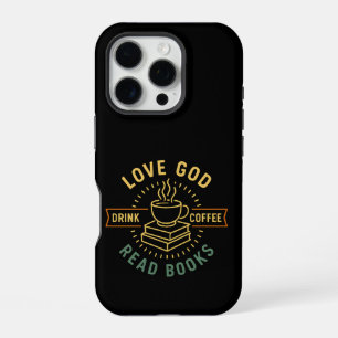 Coque iPhone 16 Pro Aime Dieu Bois du Café Lis des Livres Amoureux Vin