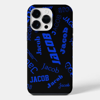 Coque Pour Pour iPhone 14 Pro Max Ajouter un nom ou un mot | Bleu et noir