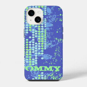 Coque Pour iPhone 14 Ajoutez votre nom bleu vert style surf