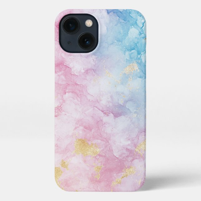 Coque iPhone alcool rose bleu art girly or (Verso)