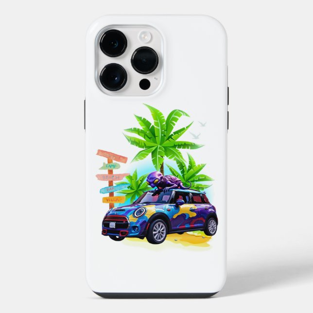 Coque iPhone Alien à bord d'une mini voiture (Verso)