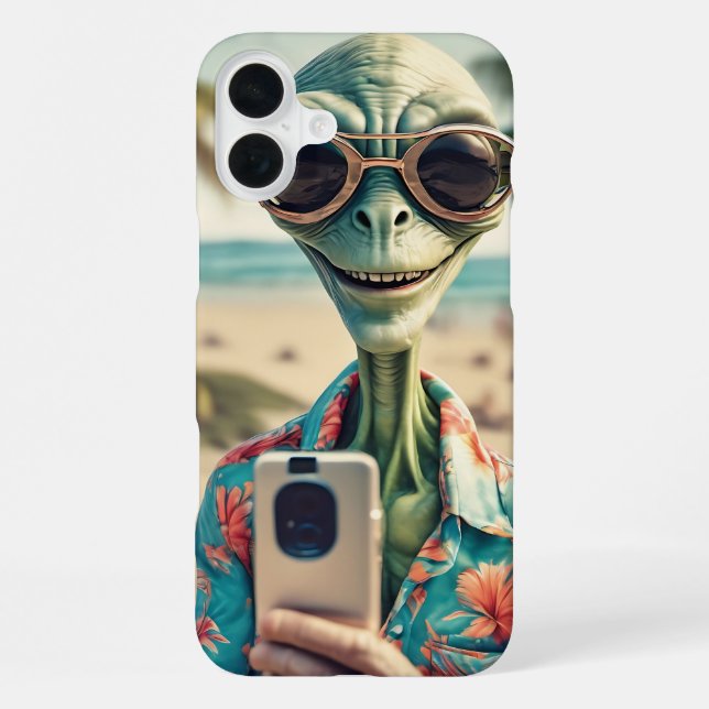 Coque iPhone Alien Beach Selfie Art rétro (Verso)