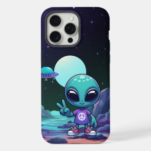 Coque iPhone 15 Pro Max Alien de la paix mignon et vaisseau spatial