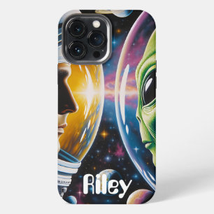 Etui iPhone 13 Pro Max Alien et astronaute dans l'espace Personnalisé