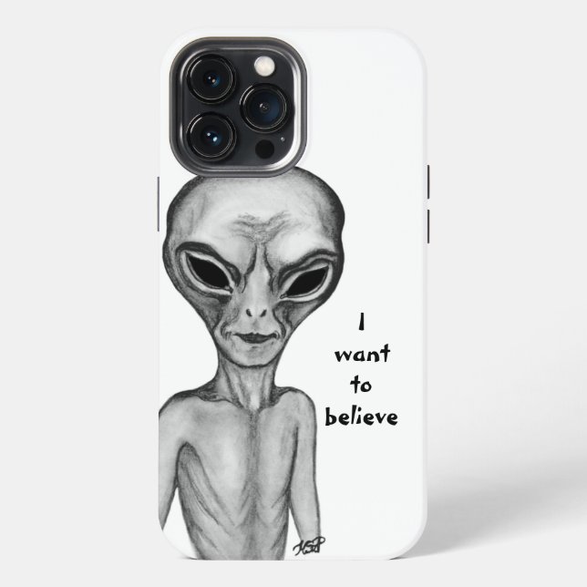 Coque iPhone Alien gris, je veux croire (Verso)