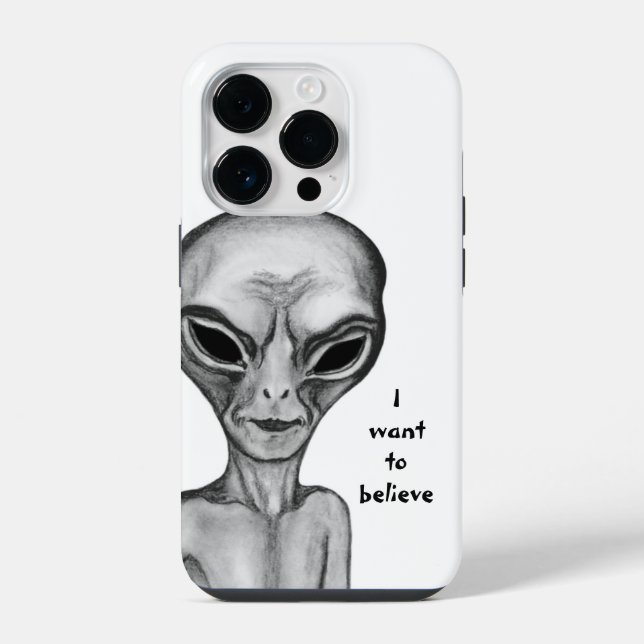Coque iPhone Alien gris, je veux croire (Verso)