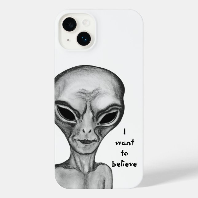 Coque iPhone Alien gris, je veux croire (Verso)