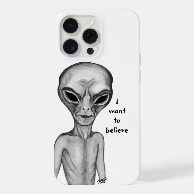 Coque iPhone Alien gris, je veux croire (Verso)
