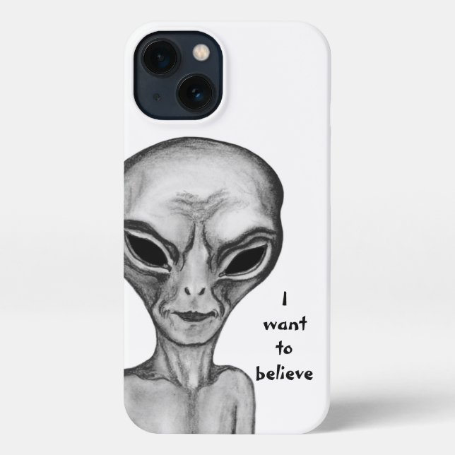 Coque iPhone Alien gris, je veux croire (Verso)