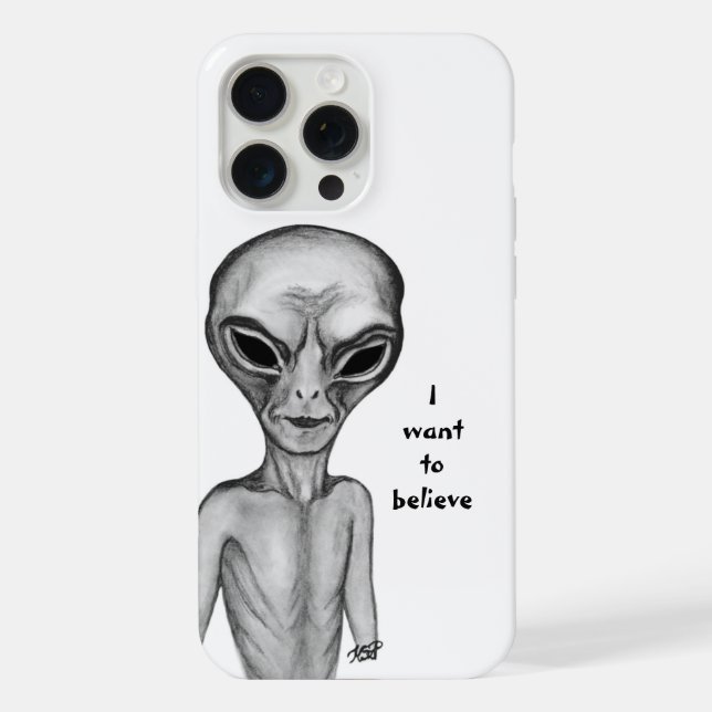 Coque iPhone Alien gris, je veux croire (Verso)