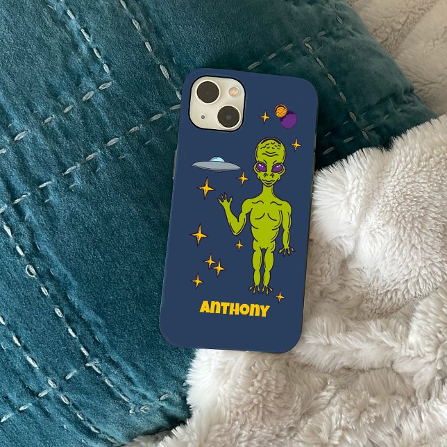 Coque iPhone Alien spatial avec soucoupe volante personnalisée (Créateur téléchargé)