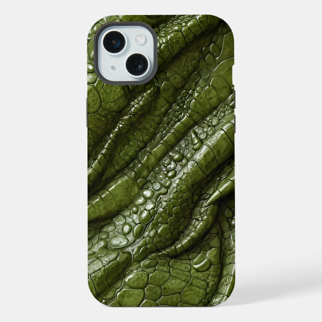 Coque iPhone Alligator Crocodile Dragon Serpent Cuir Vert (Verso)