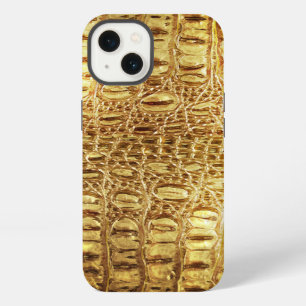 Etui iPhone 13 Alligator Crocodile Peau Brillante Or Designer