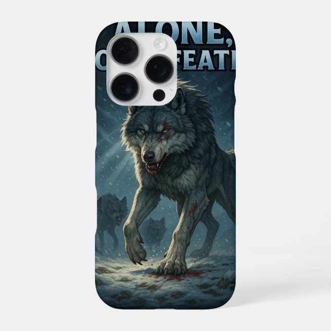 Coque iPhone Alone, Not Defeated | Motivational Wolf Art (Verso)
