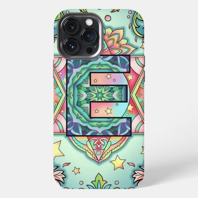 Coque iPhone Alphabet E mandala (Verso)