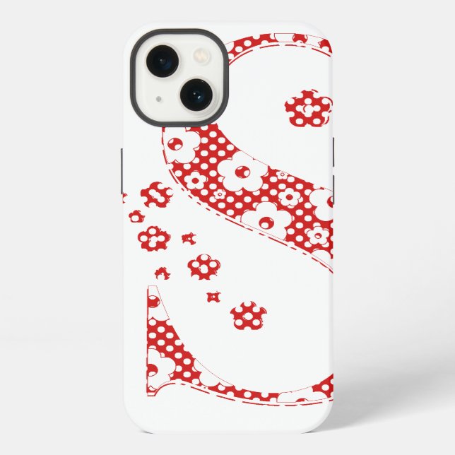 Coque iPhone alphabet fleurs S (rouge et points) (Verso)
