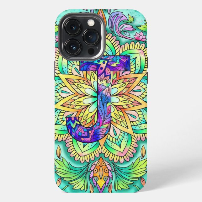 Coque iPhone Alphabet J mandala (Verso)