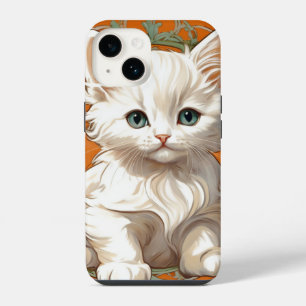 Coque Pour iPhone 14 Alphonse Mucha Art Nouveau Kitten blanc