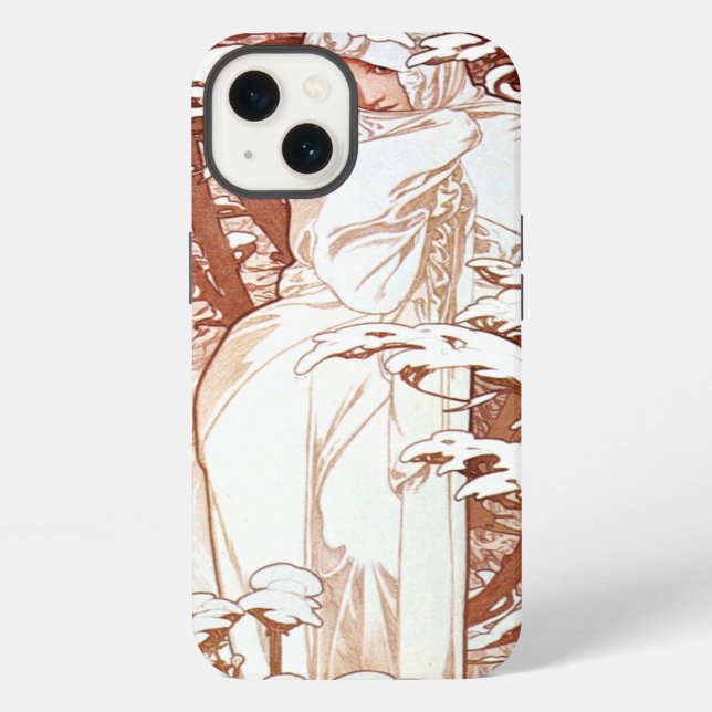 Coque iPhone Alphonse Mucha - Hiver Blanc (Verso)
