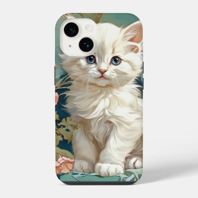 Coque iPhone Alphonse Mucha Style Chat blanc (Verso)
