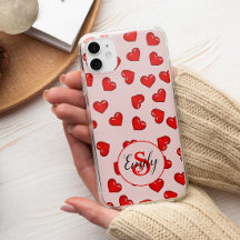 amants Coeur rouge sur Soft rose monogrammed nom
