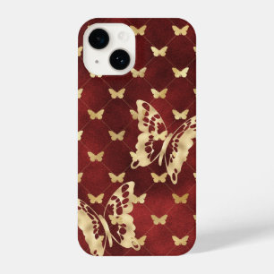 Coque Pour iPhone 14 Amaranth Velvet Golden Butterflies iPhone 14 Coque