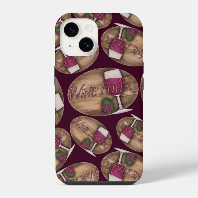 Coque iPhone Amateur de vin sur ovale en bois (Verso)