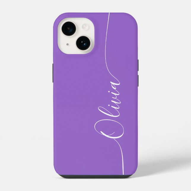 Coque iPhone Améthyste Élégant Calligraphie Script Nom Blanc (Verso)