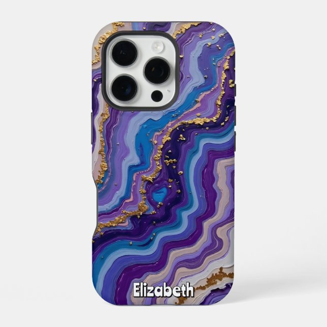 Coque iPhone Améthyste et Or Abstraits (Verso)
