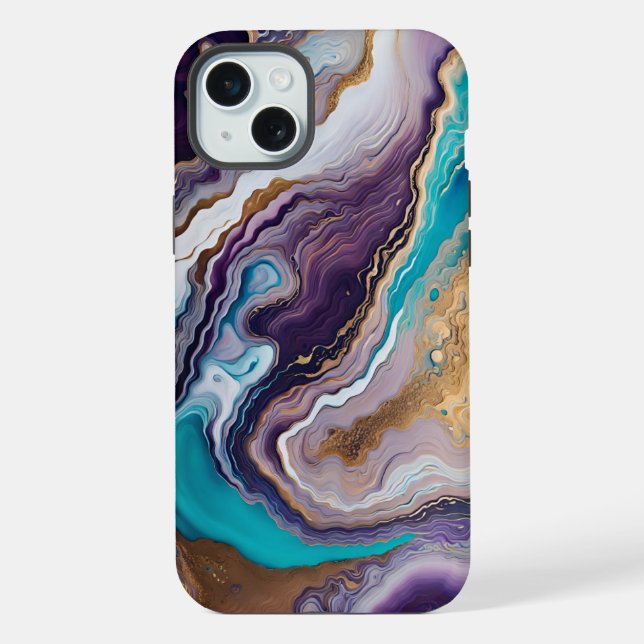 Coque iPhone Améthyste et Turquoise Abstrait  (Verso)