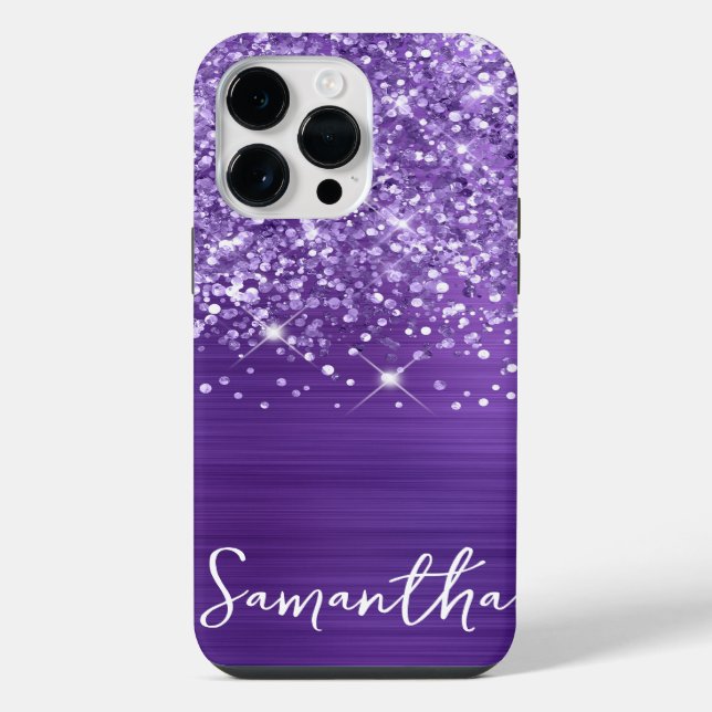 Coque iPhone Améthyste Pailletée Violet Glam Nom (Verso)