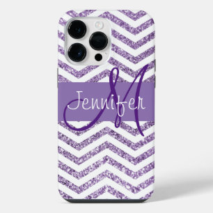 Coque Pour Pour iPhone 14 Pro Max Améthyste Paillettes Chevron Monogramme Noir et Bl