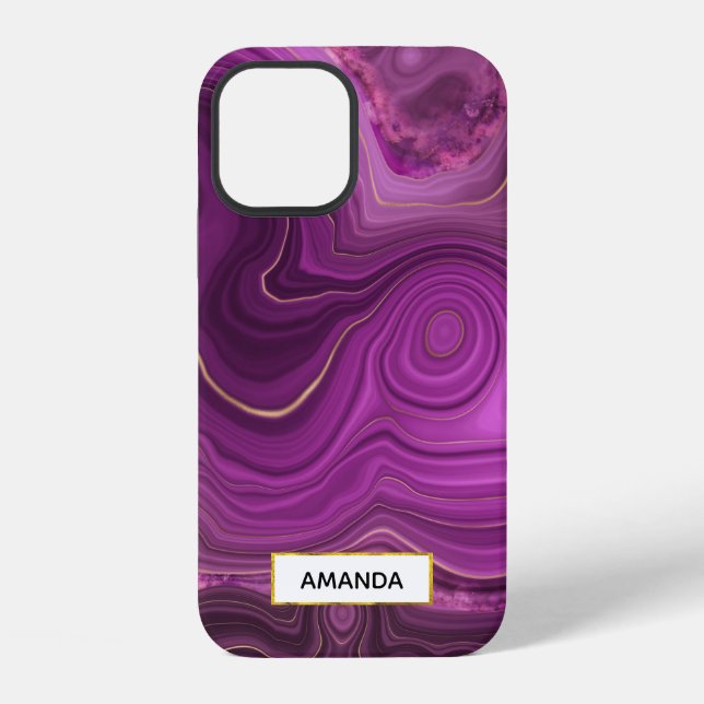 Coque iPhone Améthyste Violet Et Agate Abstrait Or (Verso)