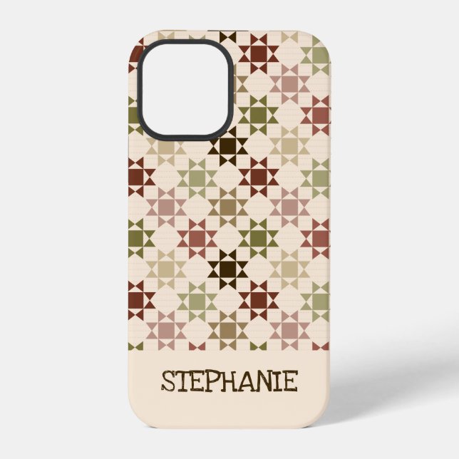 Coque iPhone Amish Quilt Print Cream, Brown Personnalisé (Verso)