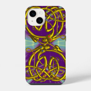 Coque Pour iPhone 14 AMOUR DE DRAGON, NŒUDS CELTIQUES D'OR DRAGONS, Vio