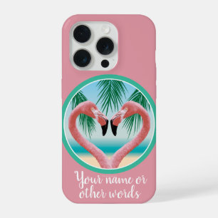 Coque iPhone 15 Pro Amour de flamant rose (Saint-Valentin tropical)