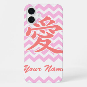 Coque iPhone 16 Plus Amour en japonais avec Motif Chevron rose