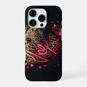 Coque iPhone 16 Pro Amour Graffiti Art au Coeur de Léopard
