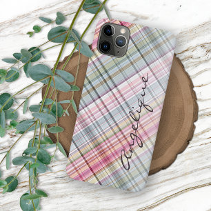 Coque iPhone 11Pro Max Amusant été rose bleu Mint vert Plaid Motif