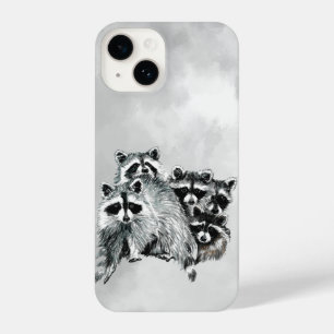 Coque Pour iPhone 14 Amusante Aquarelle Raccoon Famille Animal Art
