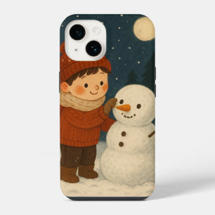 Coque Pour iPhone 14 Amusement de bonhomme de neige de nuit d'hiver