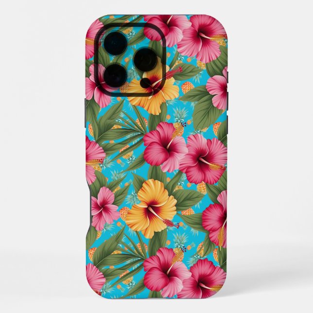 Coque iPhone Ananas à fleurs tropicales (Verso)